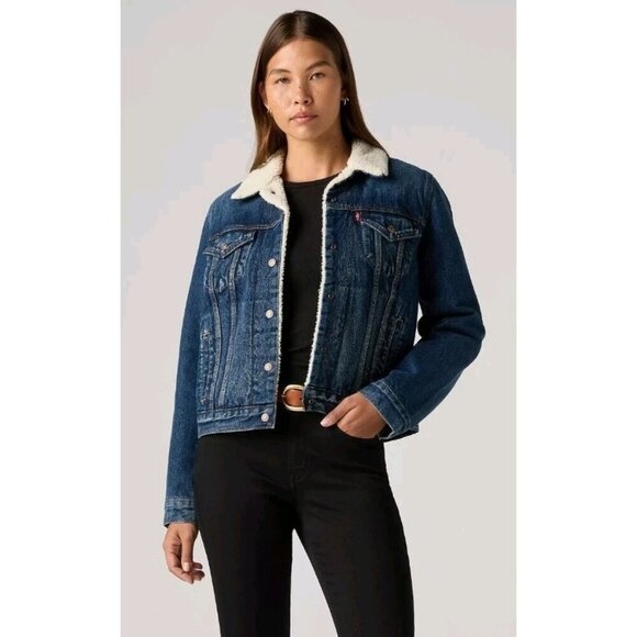 Levis Original Classic Sherpa Trucker Jacket  Women's Size Medium Blue Denim EUC - Picture 10 of 11